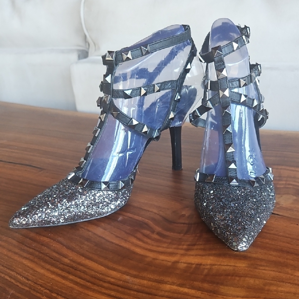 BCBG Black Glitter Studded Women's Heels